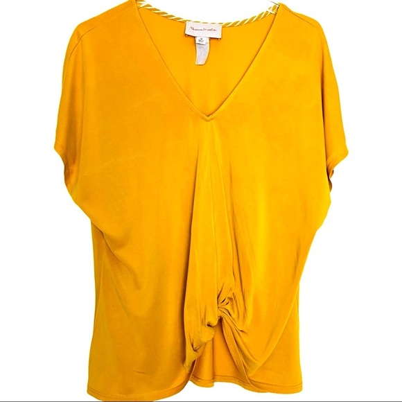 DREAM INVESTOR Gold V-Neck Knotted Top Size Medium - Picture 6 of 6